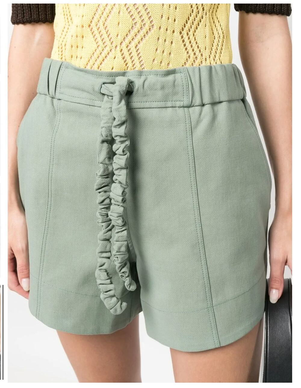 Ganni Crinkle Drawstring Cotton Suiting Shorts In Green Bay sz EU 36 / US 4 S